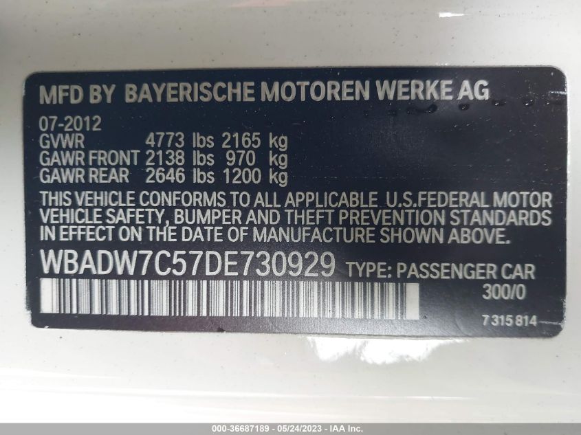 2013 BMW 3 SERIES 328I - WBADW7C57DE730929