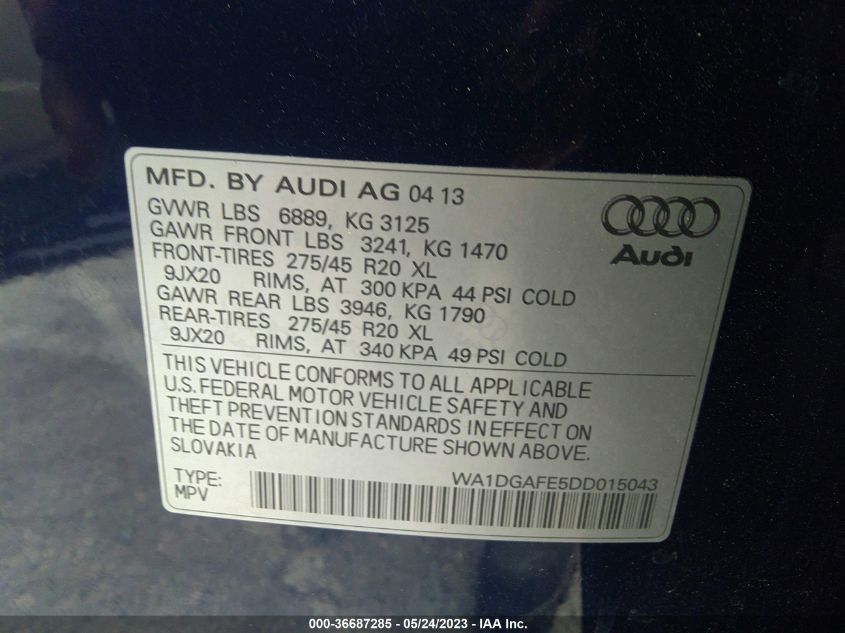 2013 AUDI Q7 3.0T S LINE PRESTIGE - WA1DGAFE5DD015043