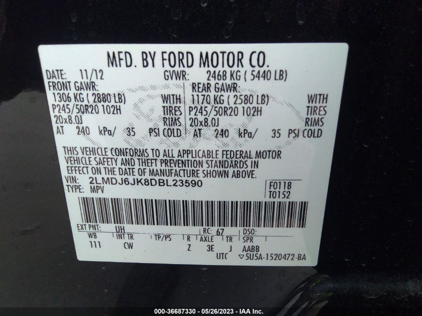 2013 LINCOLN MKX - 2LMDJ6JK8DBL23590