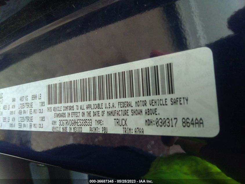 2017 RAM PROMASTER CARGO VAN - 3C6TRVDG0HE533533