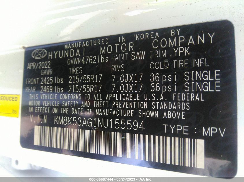 2022 HYUNDAI KONA ELECTRIC LIMITED - KM8K53AG1NU155594