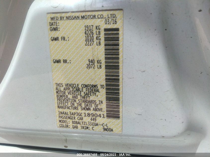 2016 NISSAN ALTIMA 2.5 SL - 1N4AL3AP3GC189041
