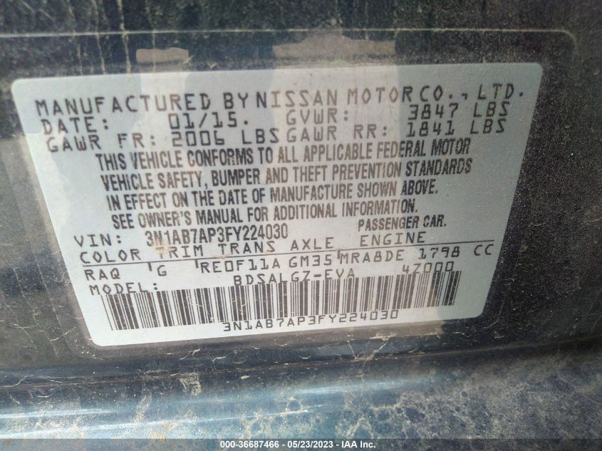 2015 NISSAN SENTRA SL - 3N1AB7AP3FY224030