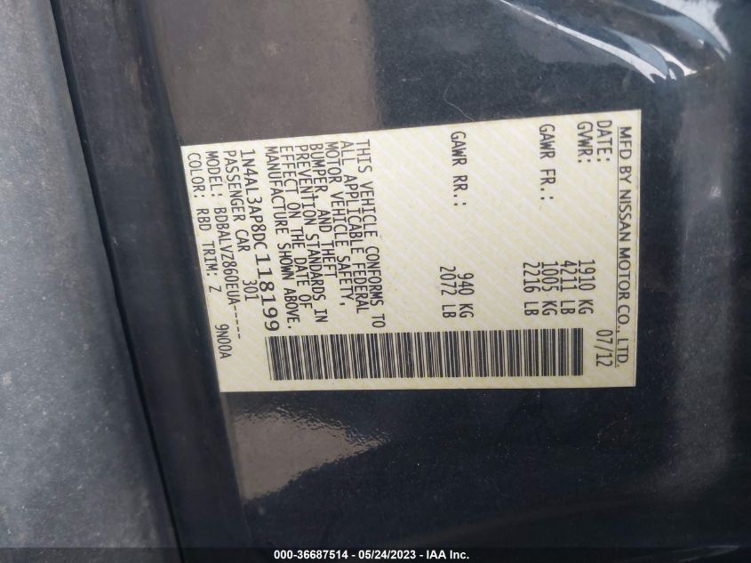 2013 NISSAN ALTIMA 2.5 SL - 1N4AL3AP8DC118199