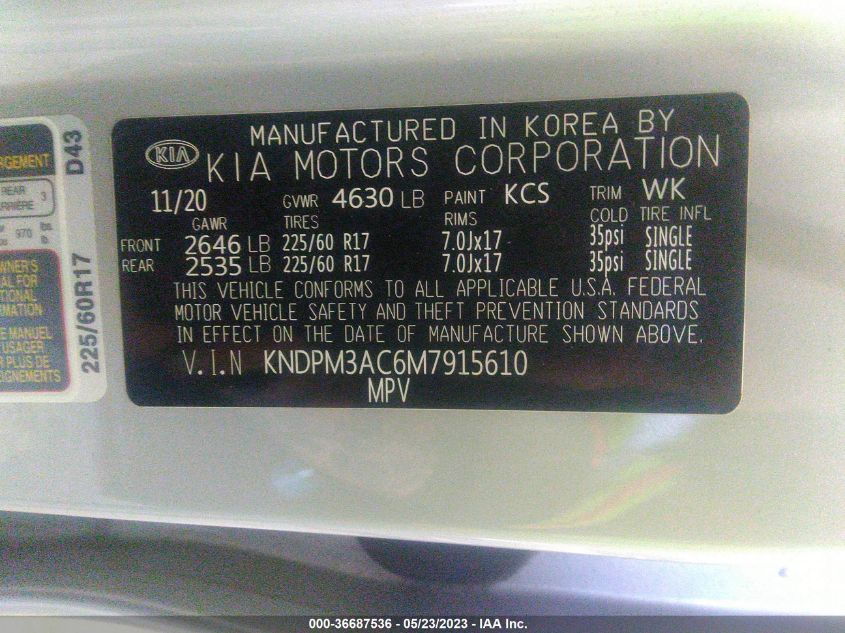 KNDPM3AC6M7915610 Kia Sportage LX 9