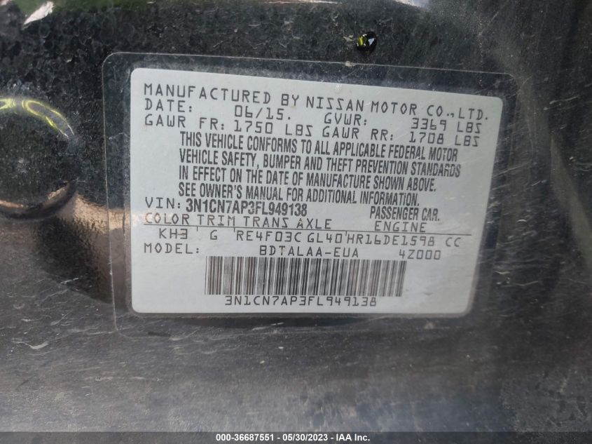 2015 NISSAN VERSA S - 3N1CN7AP3FL949138