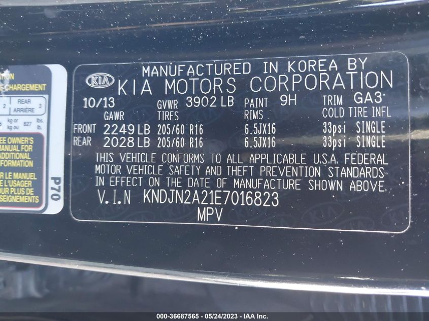 2014 KIA SOUL BASE - KNDJN2A21E7016823