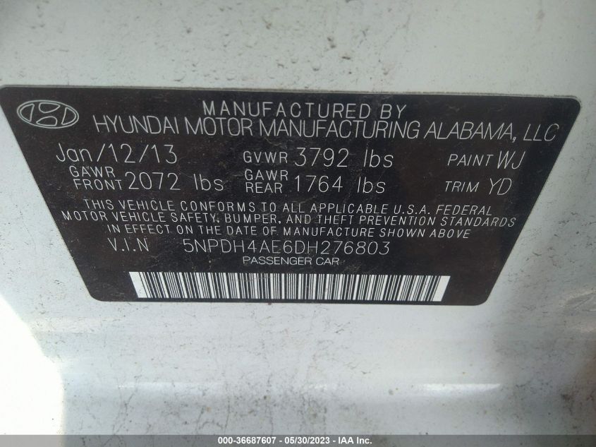 2013 HYUNDAI ELANTRA GLS PZEV - 5NPDH4AE6DH276803
