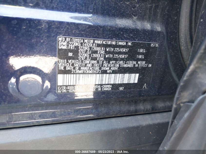 2019 TOYOTA RAV4 HYBRID XLE - 2T3RWRFV3KW014373