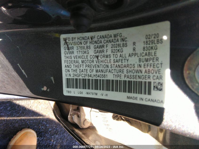 2020 HONDA CIVIC SEDAN SPORT - 2HGFC2F84LH540561