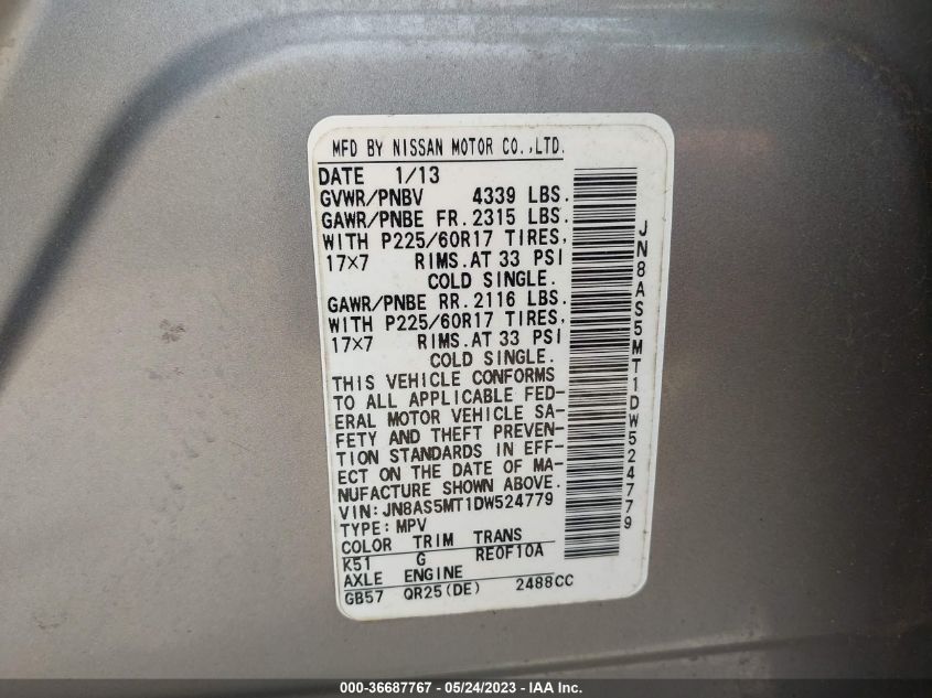 2013 NISSAN ROGUE SV - JN8AS5MT1DW524779