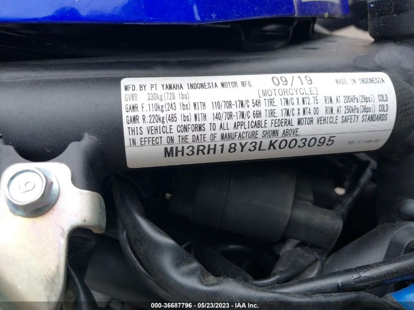 2020 YAMAHA YZFR3 A MH3RH18Y3LK003095