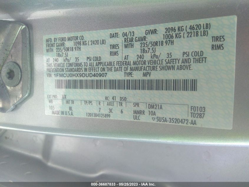 2013 FORD ESCAPE SEL - 1FMCU0HX9DUD40907