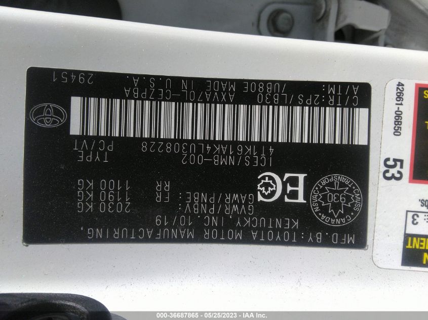 2020 TOYOTA CAMRY XSE - 4T1K61AK4LU308228