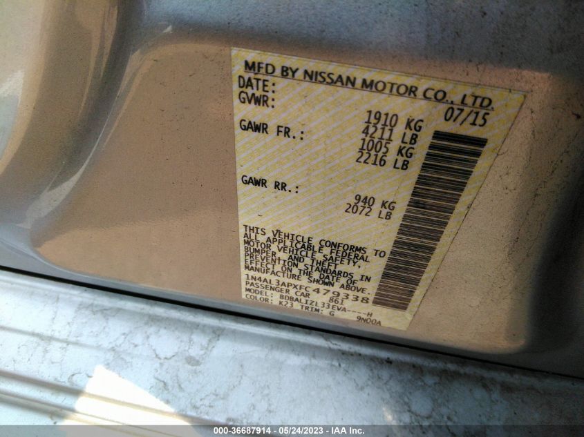 2015 NISSAN ALTIMA 2.5 SV - 1N4AL3APXFC479338