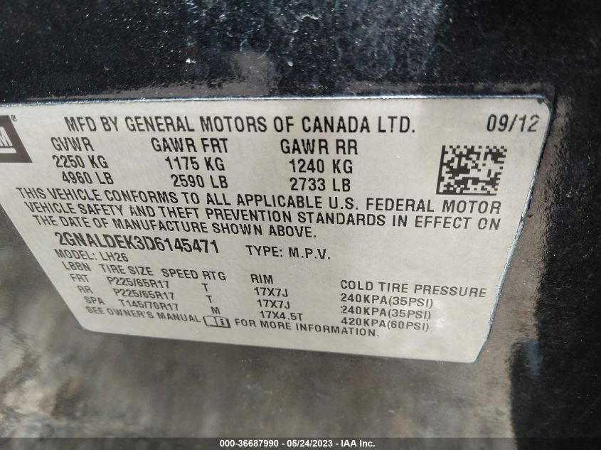 2013 CHEVROLET EQUINOX LT - 2GNALDEK3D6145471