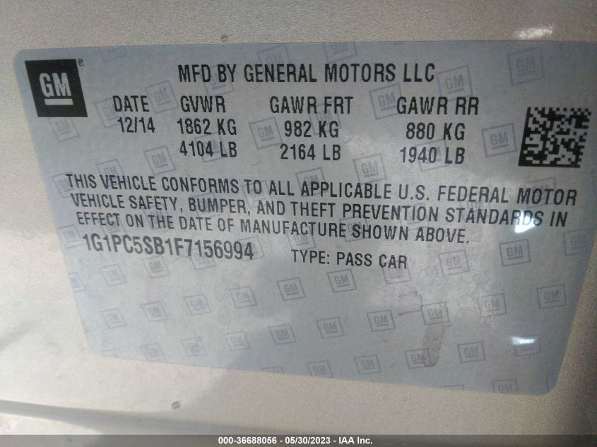 2015 CHEVROLET CRUZE LT - 1G1PC5SB1F7156994