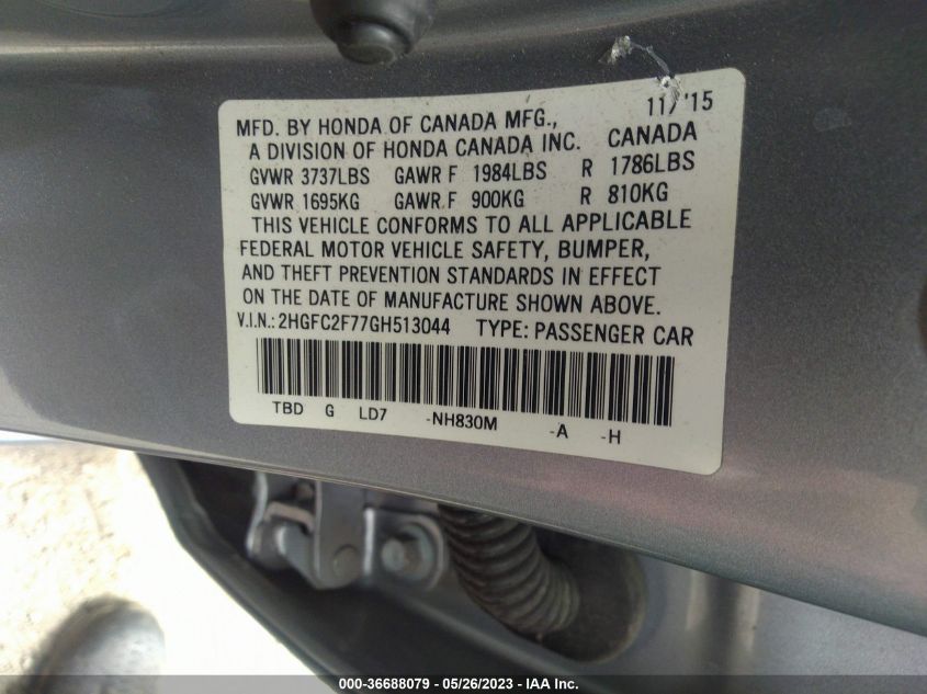 2016 HONDA CIVIC SEDAN EX - 2HGFC2F77GH513044