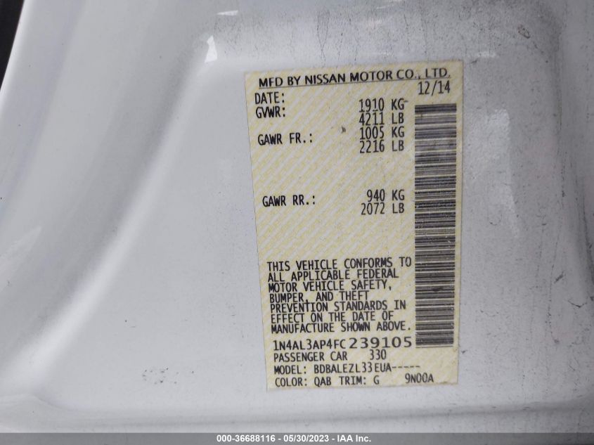 2015 NISSAN ALTIMA 2.5 - 1N4AL3AP4FC239105
