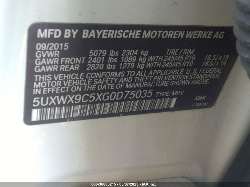 2016 BMW X3 XDRIVE28I - 5UXWX9C5XG0D75035