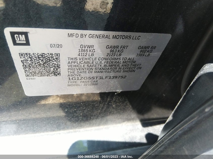 VIN 1G1ZG5ST3LF139752 2020 CHEVROLET MALIBU RS