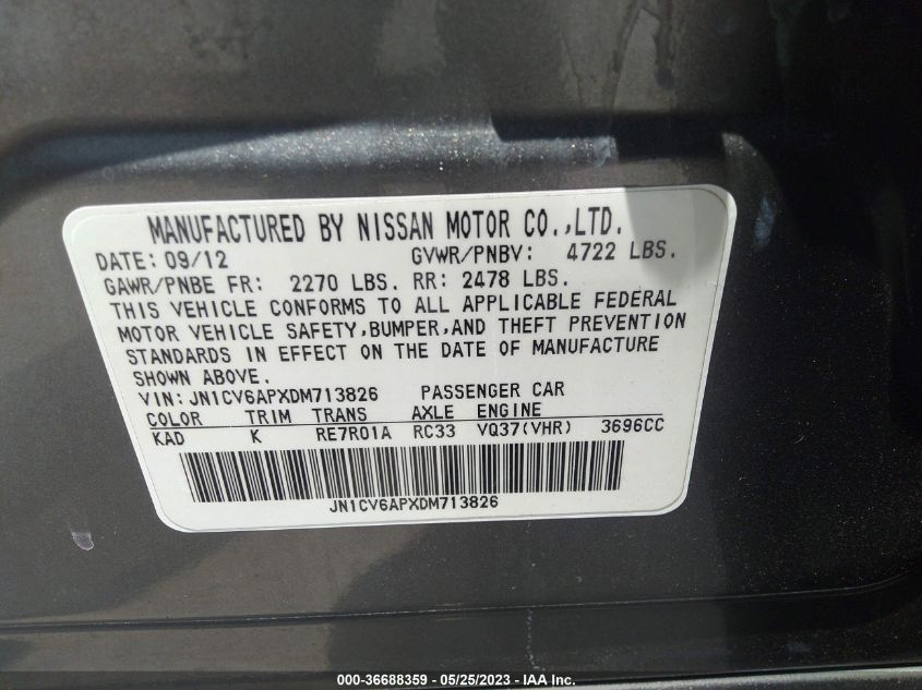2013 INFINITI G37 SEDAN JOURNEY JN1CV6APXDM713826