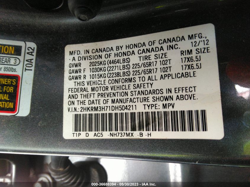 2013 HONDA CR-V EX-L - 2HKRM3H71DH504211