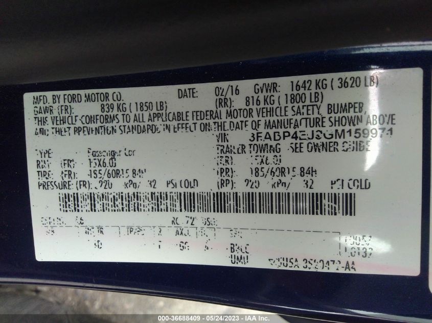 2016 FORD FIESTA SE - 3FADP4EJ3GM159971