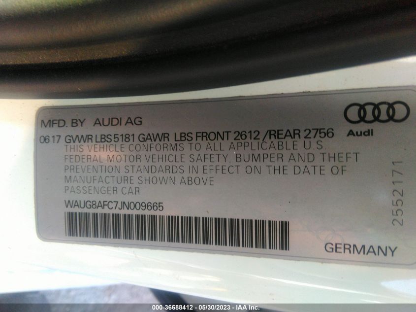 2018 AUDI A6 PREMIUM PLUS - WAUG8AFC7JN009665