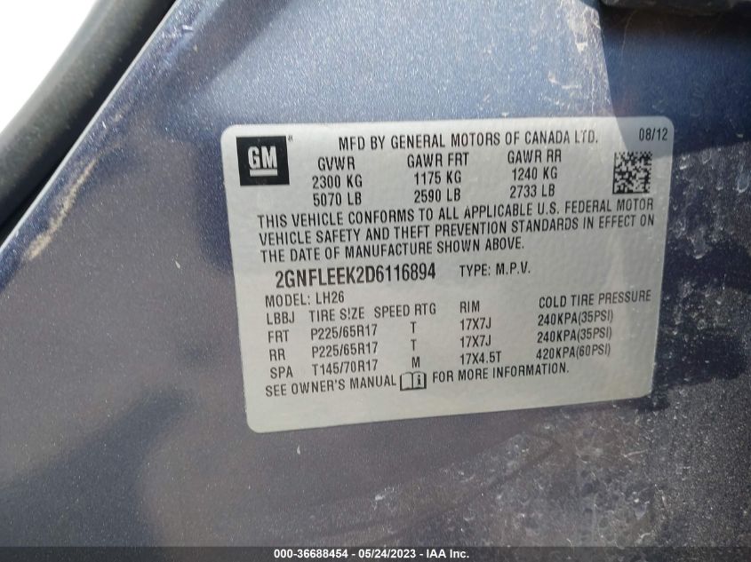 2013 CHEVROLET EQUINOX LT - 2GNFLEEK2D6116894