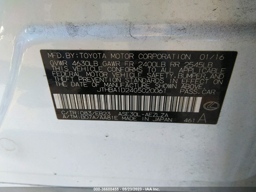 2016 LEXUS IS 200T - JTHBA1D24G5020061