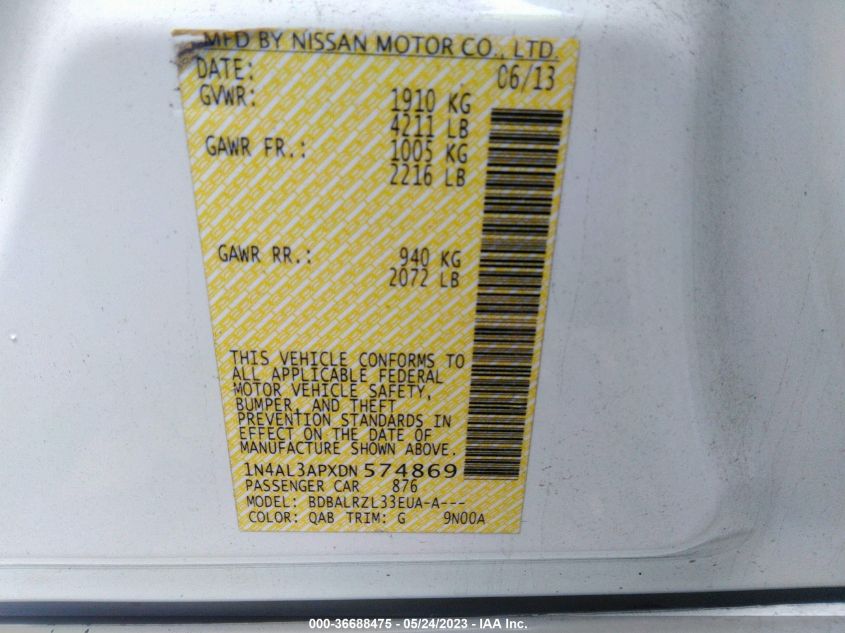 2013 NISSAN ALTIMA 2.5 S - 1N4AL3APXDN574869