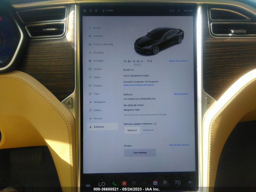 2015 TESLA MODEL S KWH BATTERY - 5YJSA1S1XFFP74266