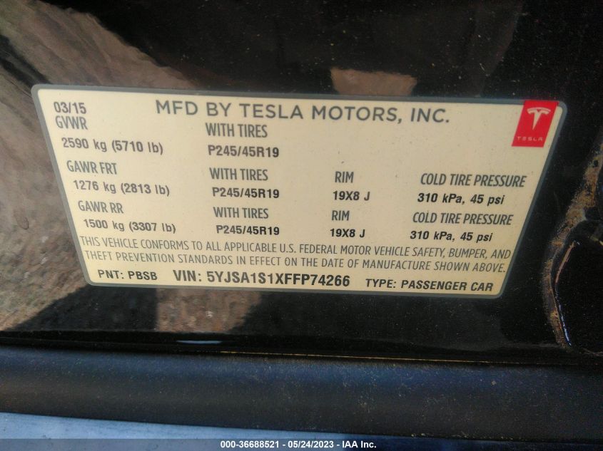 2015 TESLA MODEL S KWH BATTERY - 5YJSA1S1XFFP74266