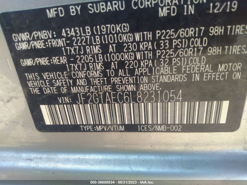 2020 SUBARU CROSSTREK PREMIUM - JF2GTAEC6L8231054