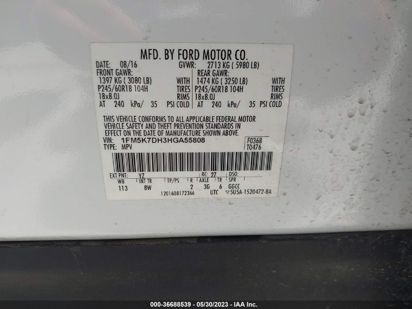 2017 FORD EXPLORER XLT - 1FM5K7DH3HGA55808