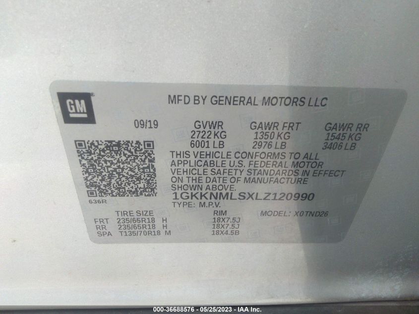 2020 GMC ACADIA SLT - 1GKKNMLSXLZ120990