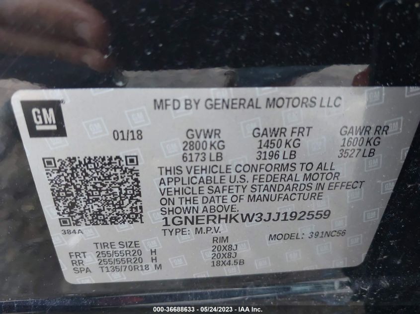 2018 CHEVROLET TRAVERSE LT LEATHER - 1GNERHKW3JJ192559