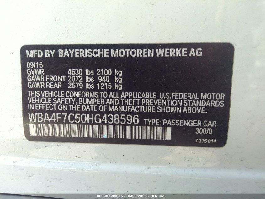2017 BMW 4 SERIES 430I - WBA4F7C50HG438596