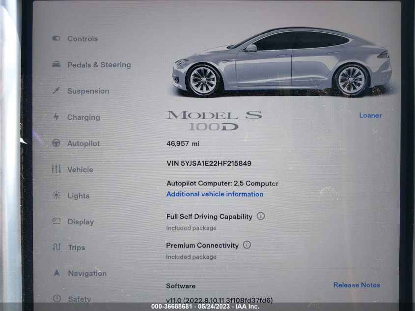 2017 TESLA MODEL S 100D/90D/75D/60D/P100D - 5YJSA1E22HF215849