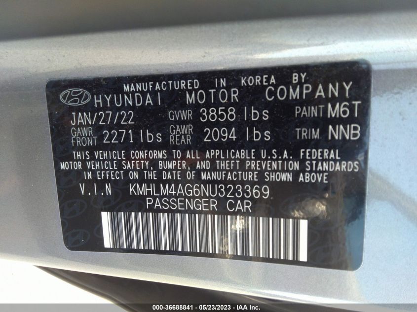 2022 HYUNDAI ELANTRA SEL - KMHLM4AG6NU323369