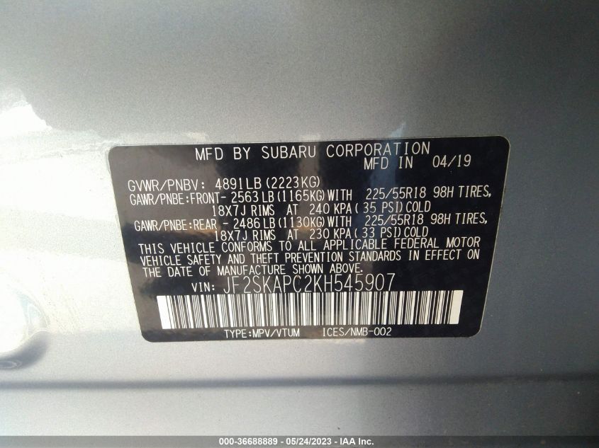 2019 SUBARU FORESTER SPORT - JF2SKAPC2KH545907