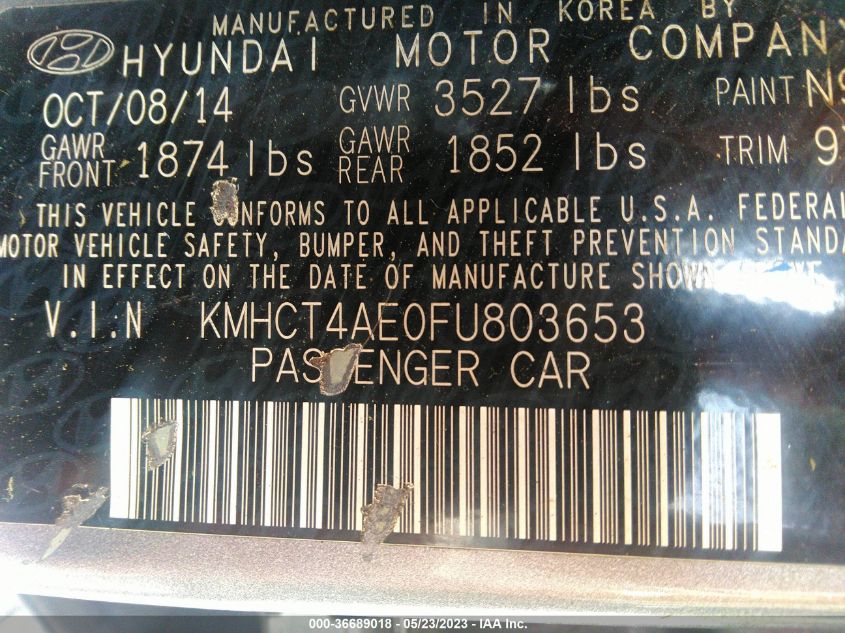 2015 HYUNDAI ACCENT GLS - KMHCT4AE0FU803653