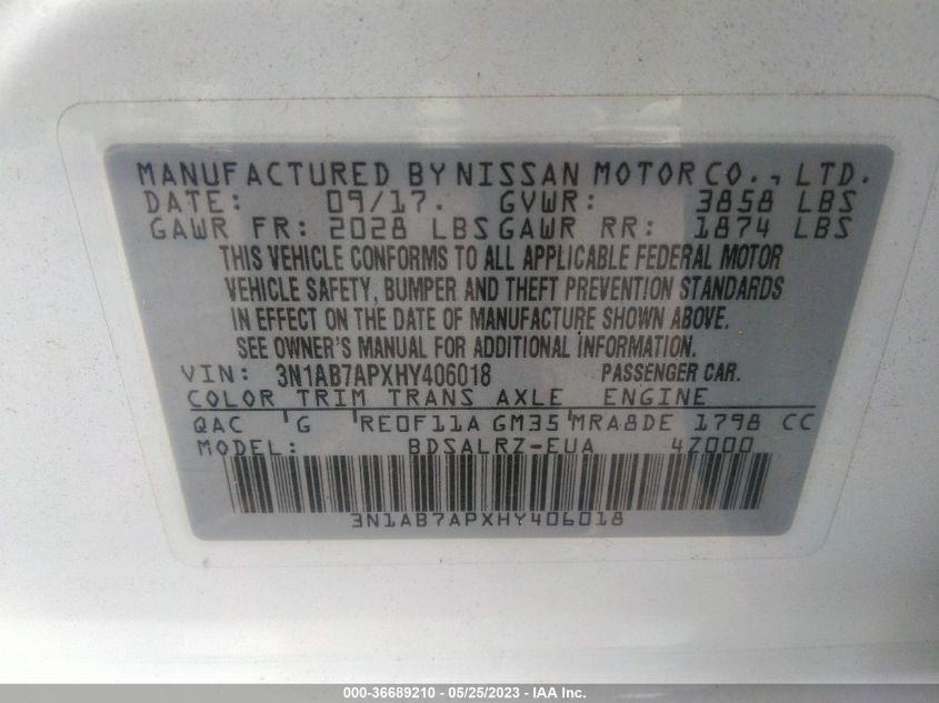 2017 NISSAN SENTRA SR - 3N1AB7APXHY406018