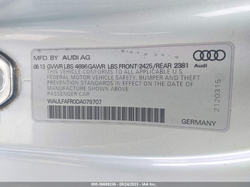 2013 AUDI A5 PREMIUM PLUS - WAULFAFR0DA079707