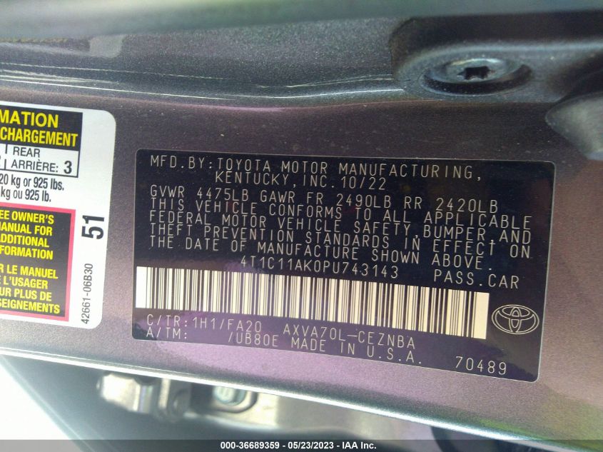 2023 TOYOTA CAMRY LE - 4T1C11AK0PU743143