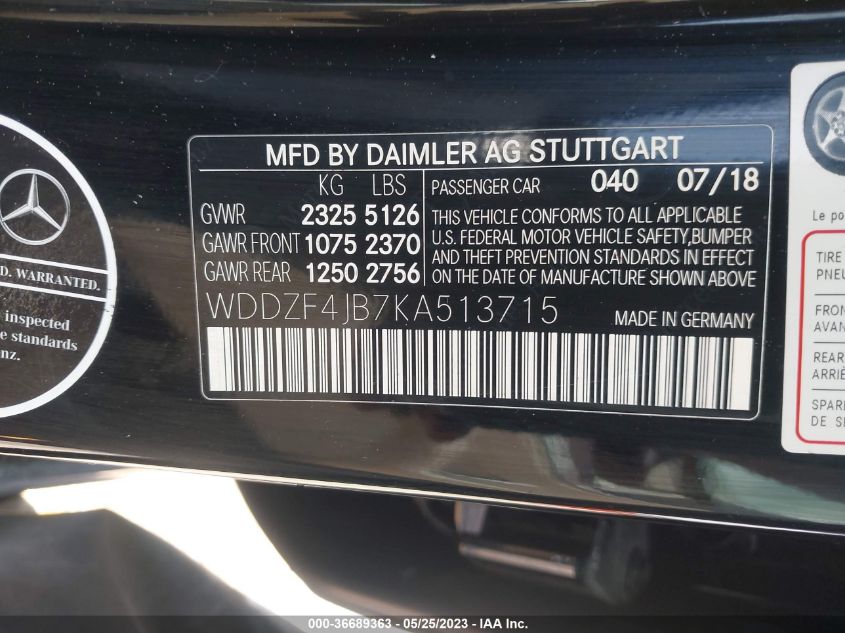 2019 MERCEDES-BENZ E-CLASS E 300 - WDDZF4JB7KA513715