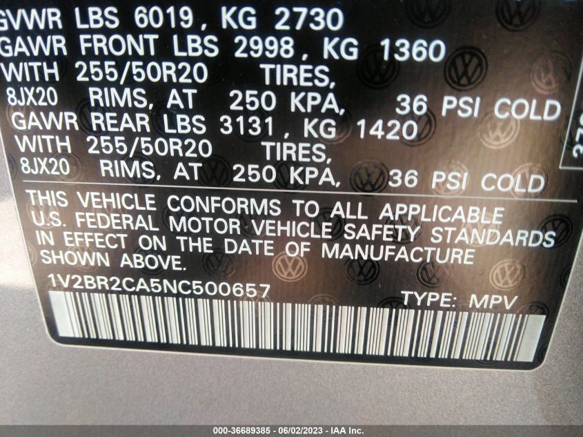 2022 VOLKSWAGEN ATLAS 3.6L V6 SEL - 1V2BR2CA5NC500657