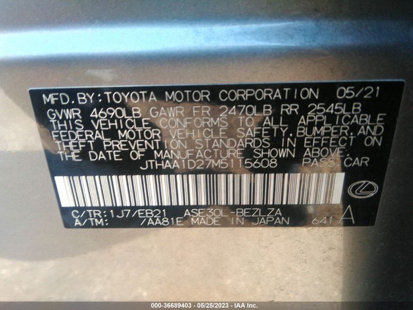 2021 LEXUS IS IS 300 - JTHAA1D27M5115608