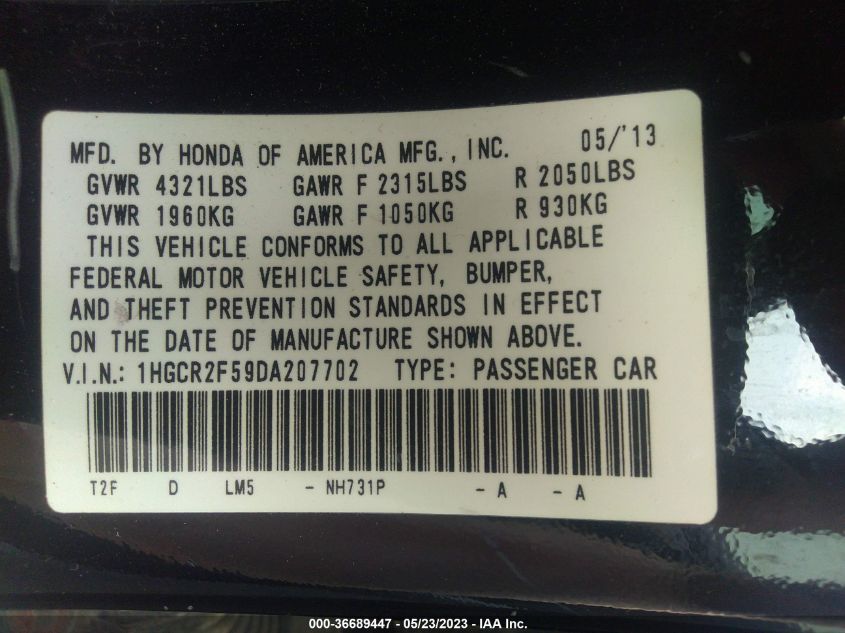 2013 HONDA ACCORD SDN SPORT - 1HGCR2F59DA207702